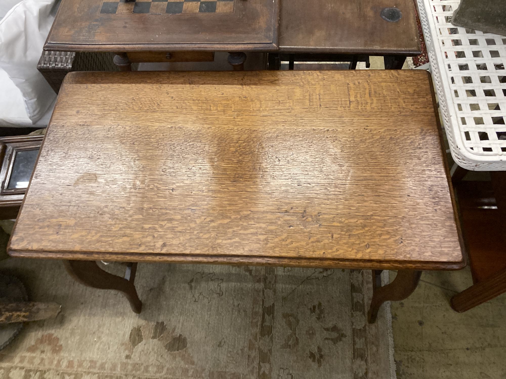 A late Victorian oak side table, width 82cm depth 44cm height 71cm